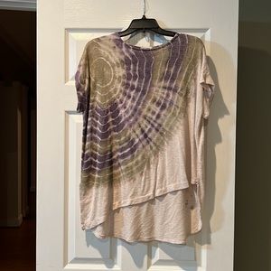 Cirana Short Sleeved Tie Dyed Asymmetrical Loose Fit Top sz XS
